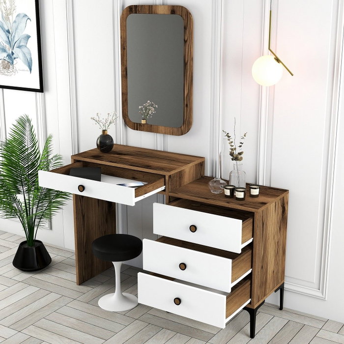 Hanah Home Lizbon 544 Cómoda con Espejo - Nogal y Blanco Hanah Home Lizbon 544 Cómoda con Espejo - Nogal y Blanco